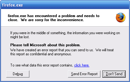 firefox crash report window