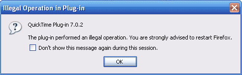 QuickTime 7.0.2 The plug-in performed an illegal operation.