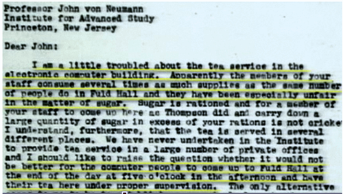 letter to John von Neumann about sugar consumption