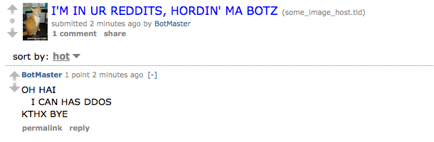 A clever use of cats and captions might let Reddit submissions live long enough to be read by the bot army